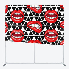 Aperturee - Aperturee Red Lipstick Black White Plaid Party Backdrop Cover