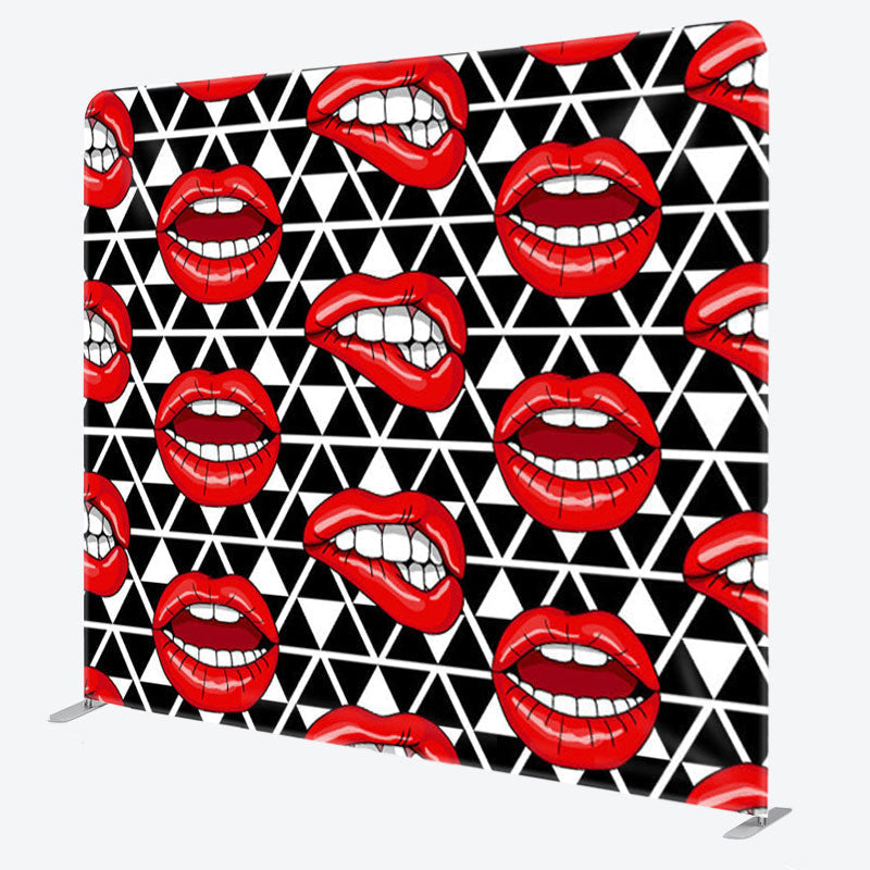 Aperturee - Aperturee Red Lipstick Black White Plaid Party Backdrop Cover