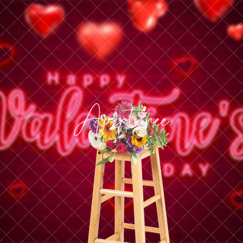 Aperturee - Aperturee Red Love Balloon Bricks Wall Valentines Day Backdrop