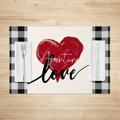 Aperturee - Aperturee Red Love Heart Valentines Day Set Of 4 Placemats