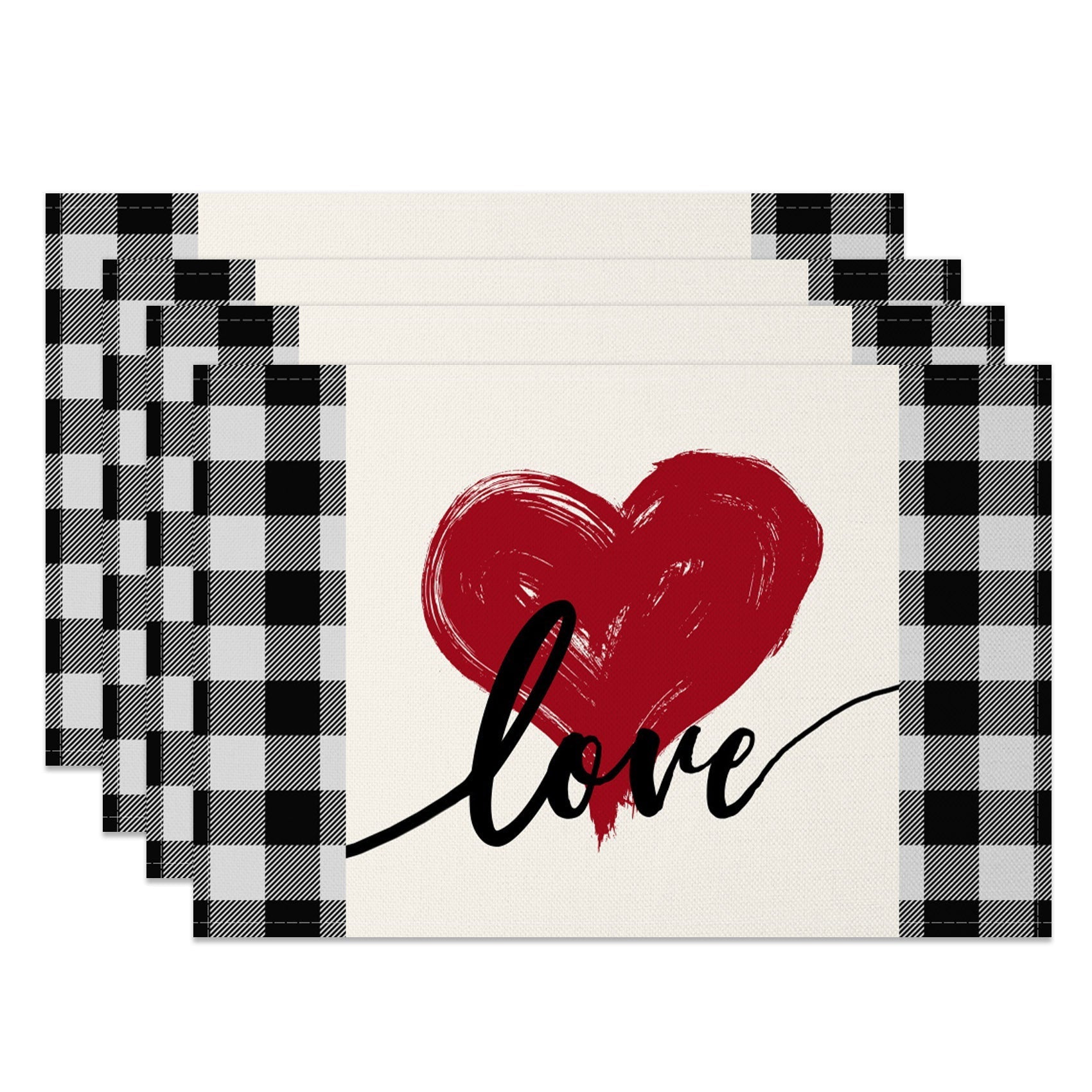 Aperturee - Aperturee Red Love Heart Valentines Day Set Of 4 Placemats