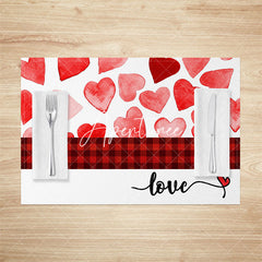 Aperturee - Aperturee Red Love Plaid Valentines Day Set Of 4 Placemats