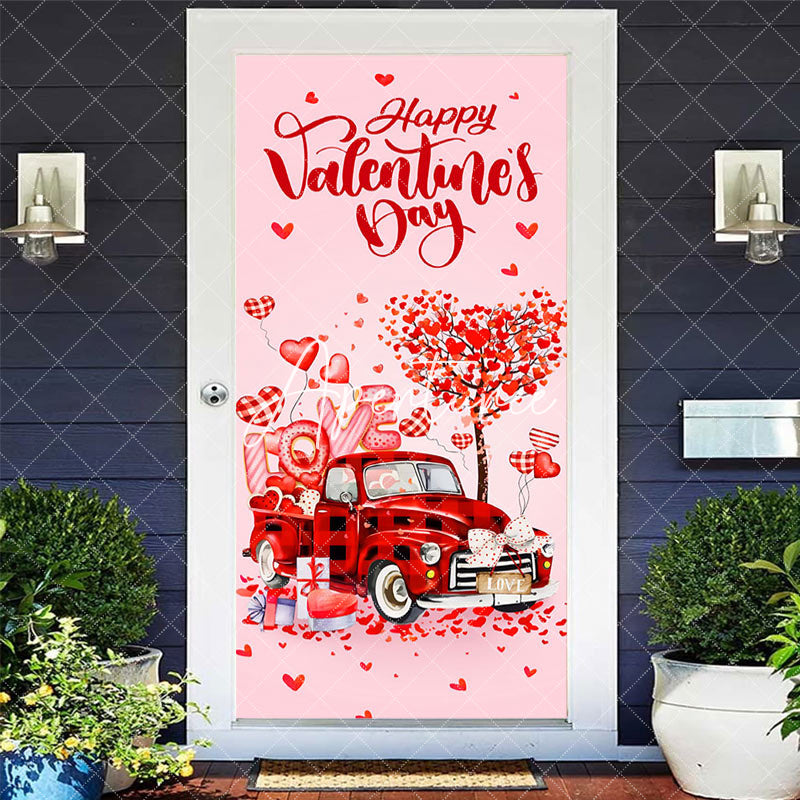 Aperturee - Aperturee Red Loving Truck Hearts Valentines Day Door Cover