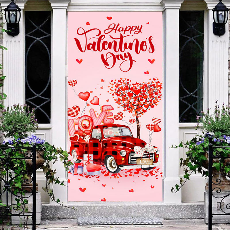 Aperturee - Aperturee Red Loving Truck Hearts Valentines Day Door Cover