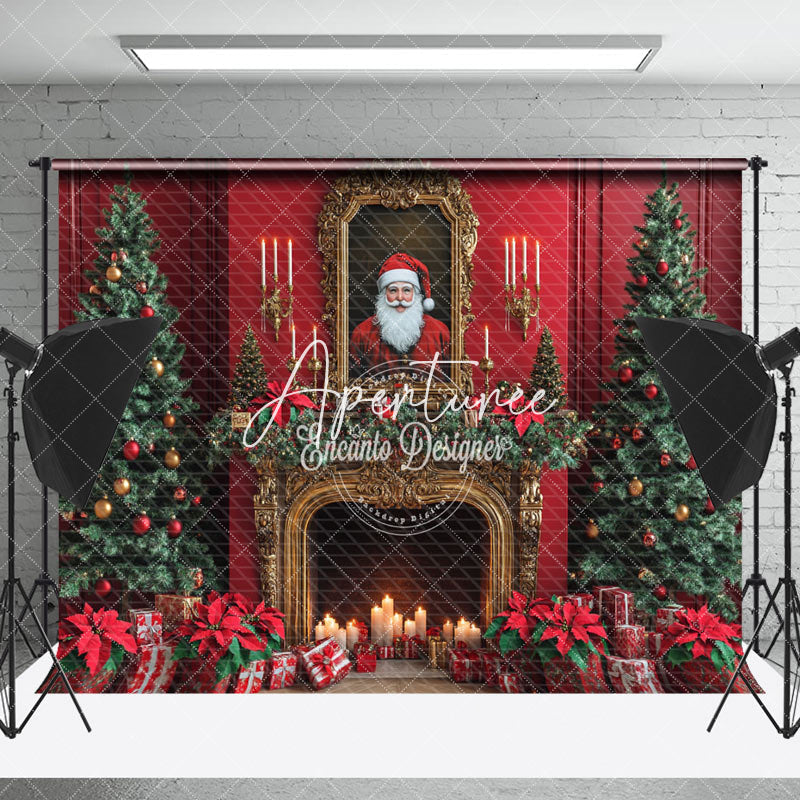 Aperturee - Aperturee Red Luxury Photo Frame Festive Christmas Backdrop