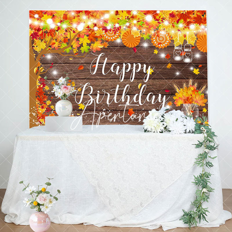 Aperturee - Aperturee Red Maples Tree Pumpkin Brown Wood Birthday Backdrop