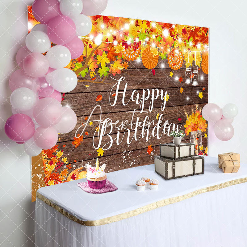 Aperturee - Aperturee Red Maples Tree Pumpkin Brown Wood Birthday Backdrop