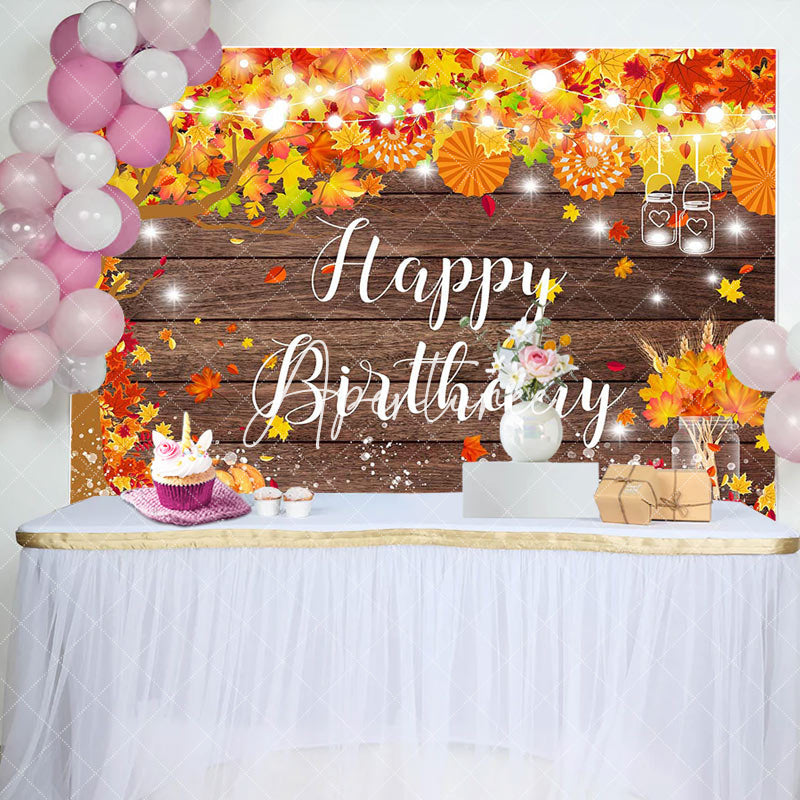 Aperturee - Aperturee Red Maples Tree Pumpkin Brown Wood Birthday Backdrop