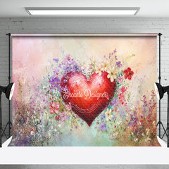 Aperturee - Aperturee Red Painted Heart Floral Valentines Day Backdrop