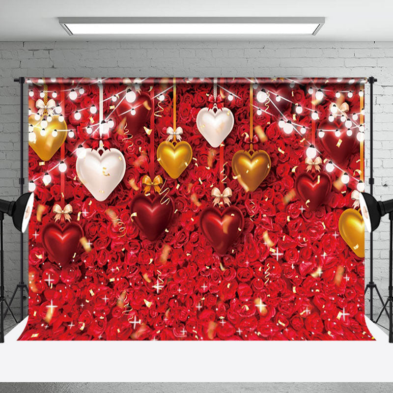 Aperturee - Aperturee Red Petal Colorful Heart Ornaments Hanging Backdrop