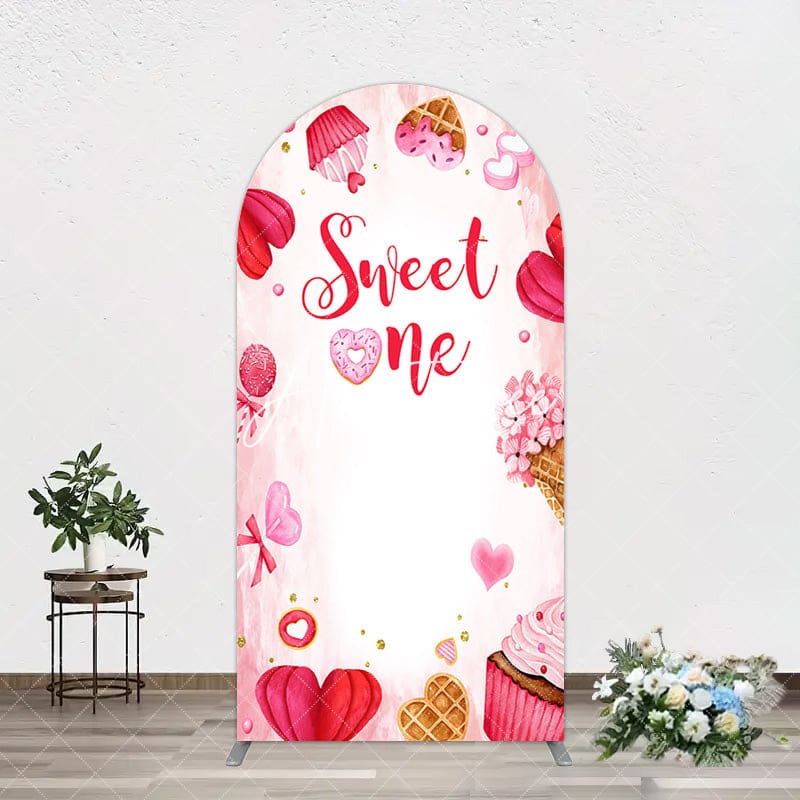 Aperturee - Aperturee Red Pink Candyland Desserts Sweet One Arch Backdrop