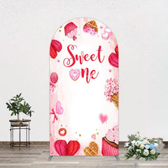 Aperturee - Aperturee Red Pink Candyland Desserts Sweet One Arch Backdrop