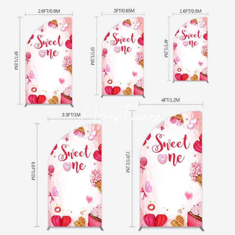 Aperturee - Aperturee Red Pink Candyland Desserts Sweet One Half Moon Arch Backdrop