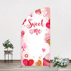 Aperturee - Aperturee Red Pink Candyland Desserts Sweet One Half Moon Arch Backdrop