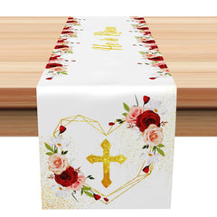 Aperturee - Aperturee Red Pink Floral He Is Risen Easter Table Runner