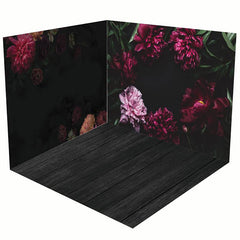 Aperturee - Aperturee Red Pink Floral Wood Floor Fine Art Room Set Backdrop