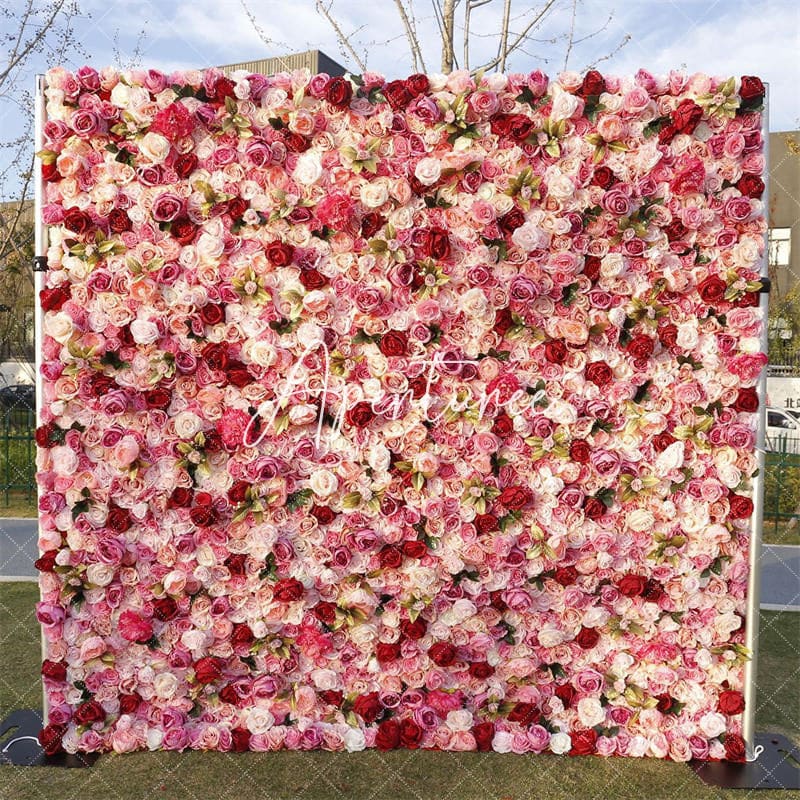 Aperturee - Aperturee Red Pink Flower Square Wall Party Backdrop Decor