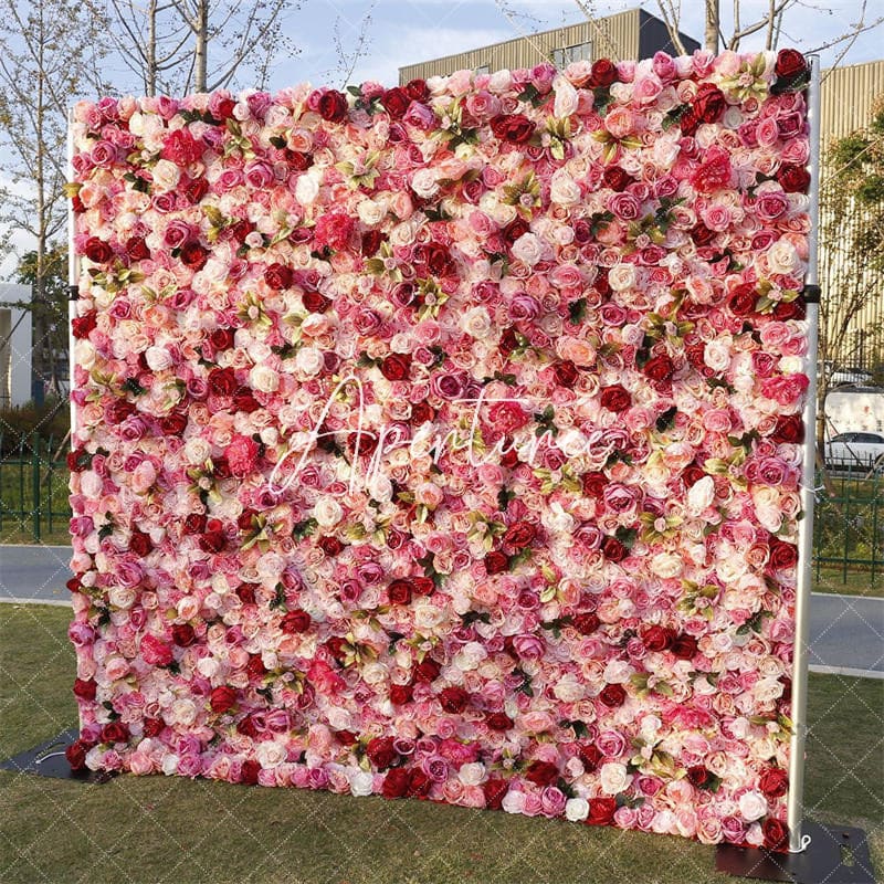 Aperturee - Aperturee Red Pink Flower Square Wall Party Backdrop Decor