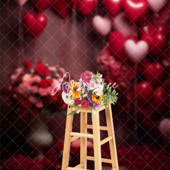 Aperturee - Aperturee Red Pink Love Balloon Floral Valentines Day Backdrop