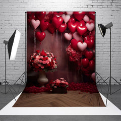 Aperturee - Aperturee Red Pink Love Balloon Floral Valentines Day Backdrop