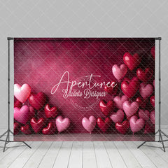 Aperturee - Aperturee Red Pink Love Heart Balloons Valentines Day Backdrop