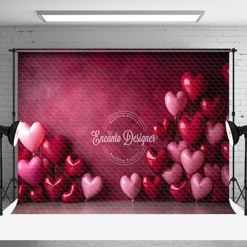 Aperturee - Aperturee Red Pink Love Heart Balloons Valentines Day Backdrop