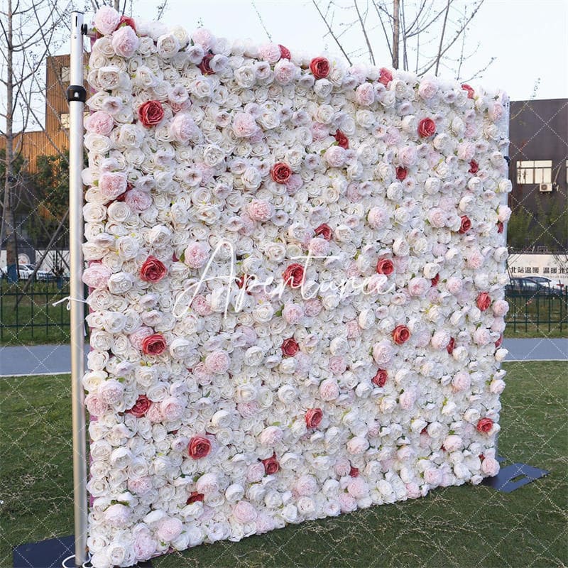 Aperturee - Aperturee Red Pink White Rose Flower Wall Backdrop For Wedding