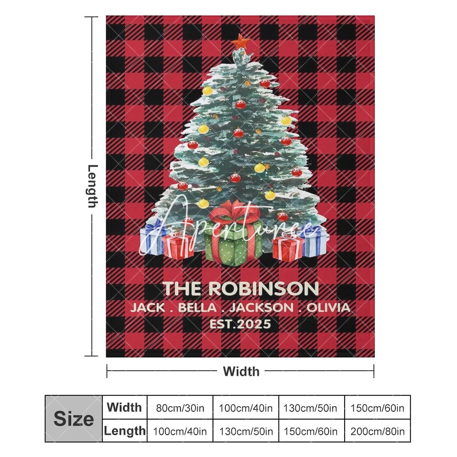 Aperturee - Aperturee Red Plaid Christmas Gift Custom Name Blanket For Kids