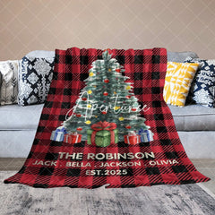 Aperturee - Aperturee Red Plaid Christmas Gift Custom Name Blanket For Kids