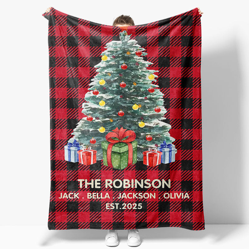 Aperturee - Aperturee Red Plaid Christmas Gift Custom Name Blanket For Kids