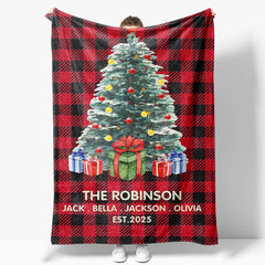 Aperturee - Aperturee Red Plaid Christmas Gift Custom Name Blanket For Kids