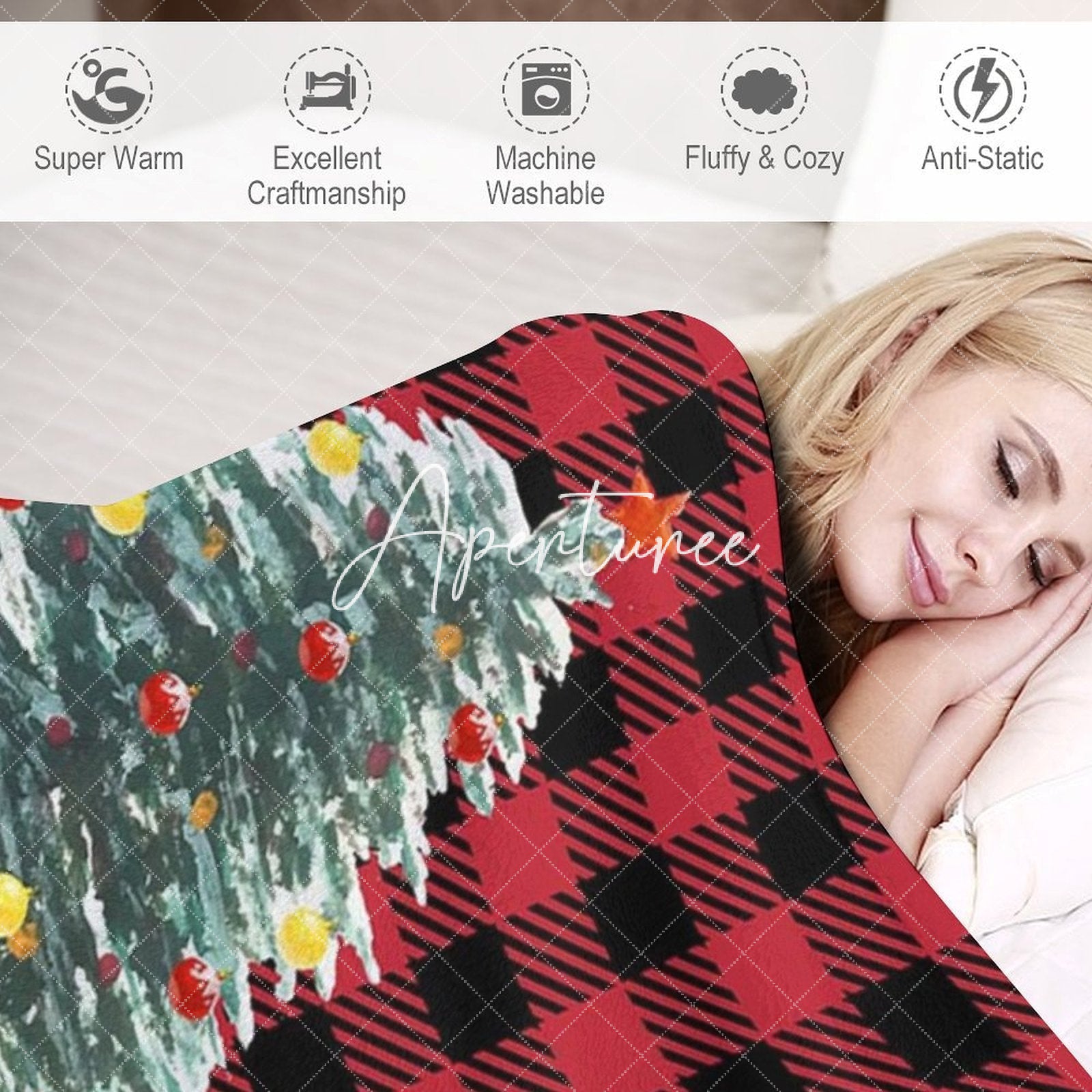 Aperturee - Aperturee Red Plaid Christmas Gift Custom Name Blanket For Kids