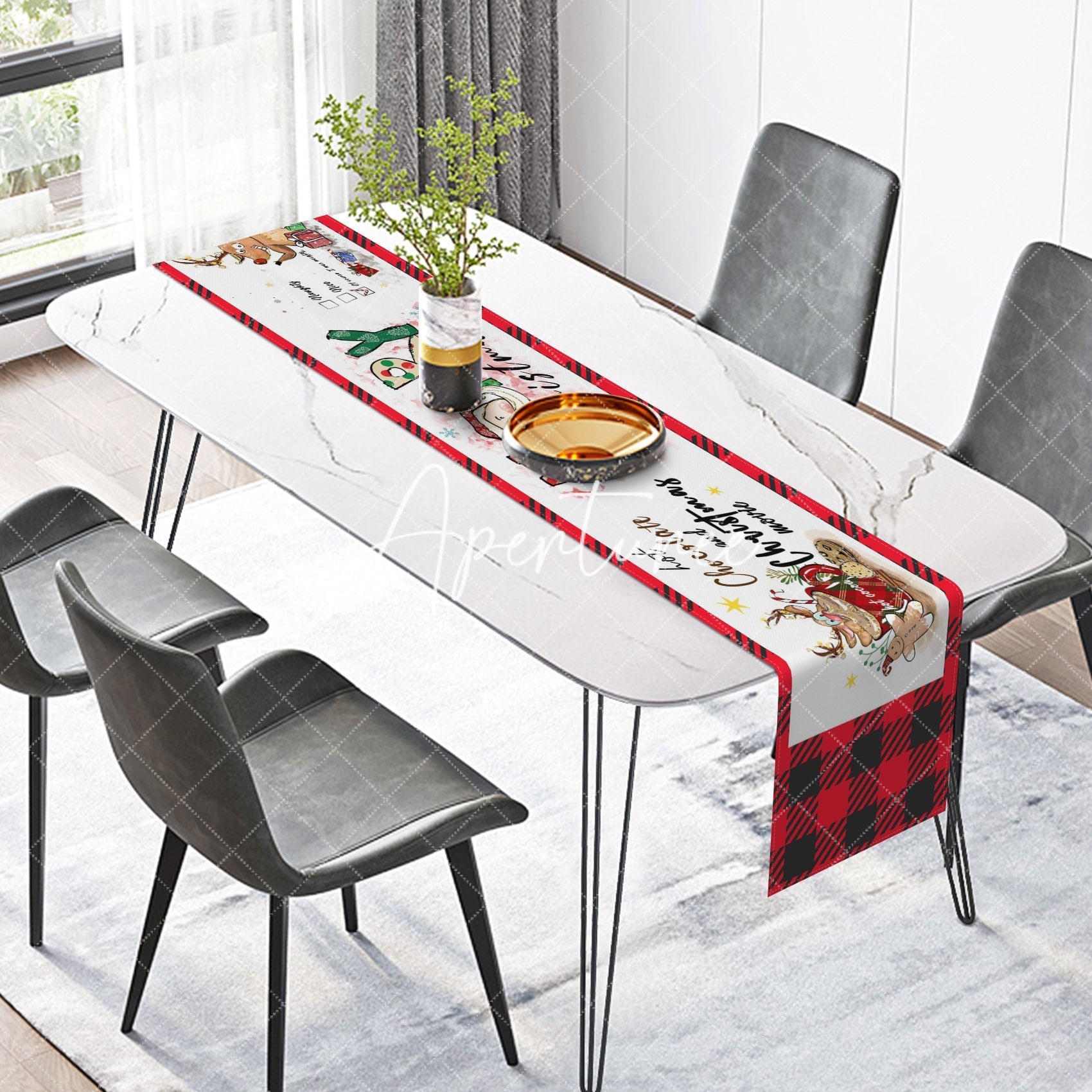 Aperturee - Aperturee Red Plaid Hot Chocolate Christmas Movie Table Runner