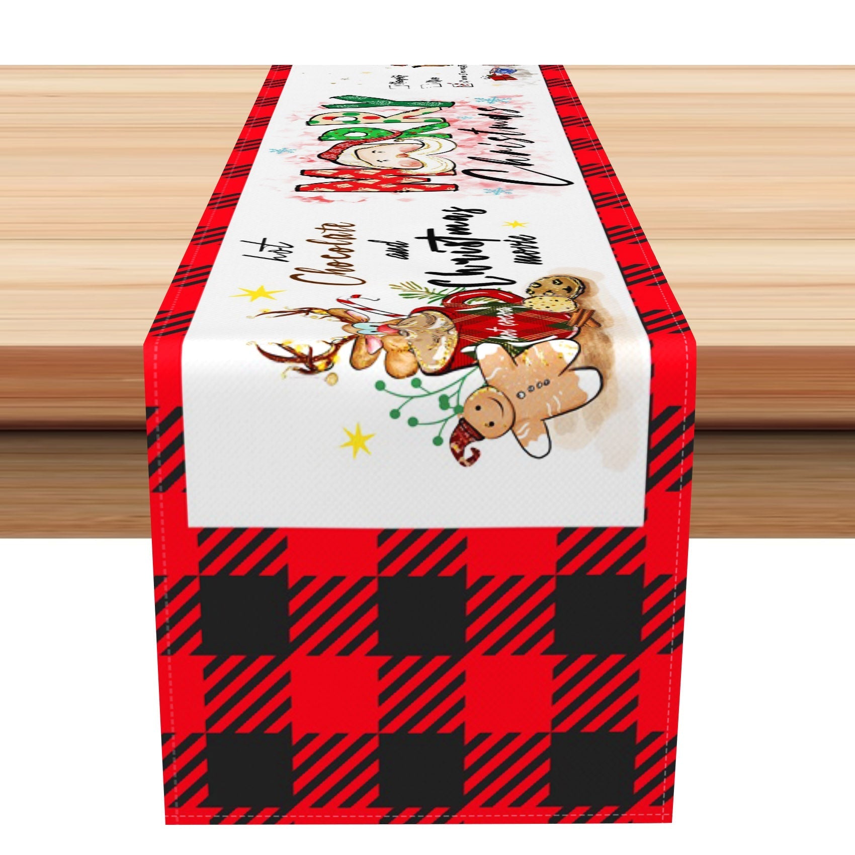 Aperturee - Aperturee Red Plaid Hot Chocolate Christmas Movie Table Runner