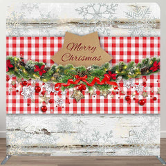 Aperturee - Aperturee Red Plaid Jingle Bells Christmas Pillow Case Backdrop