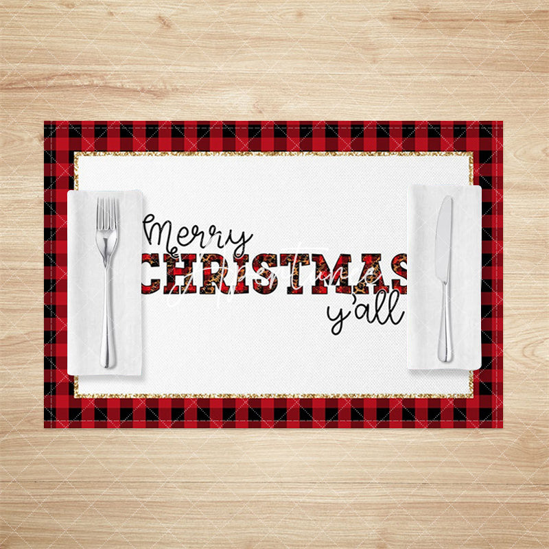 Aperturee - Aperturee Red Plaid Merry Christmas Yall Set Of 4 Placemats