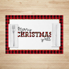 Aperturee - Aperturee Red Plaid Merry Christmas Yall Set Of 4 Placemats