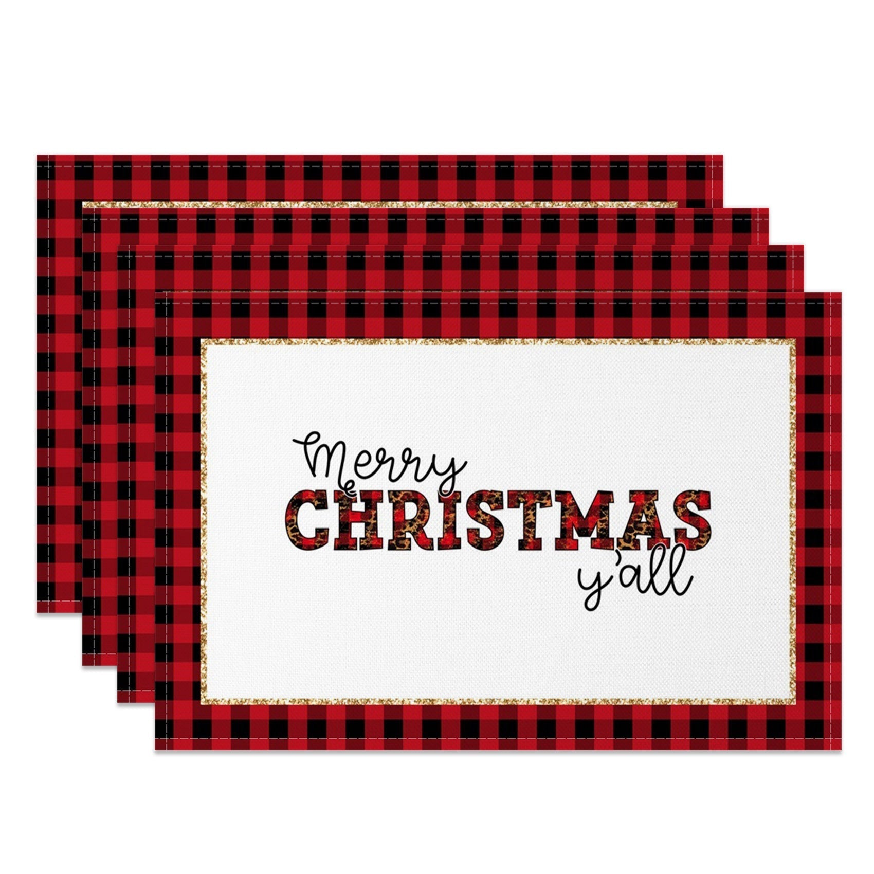 Aperturee - Aperturee Red Plaid Merry Christmas Yall Set Of 4 Placemats