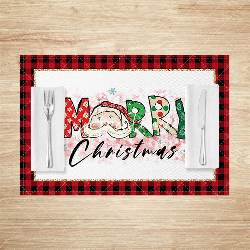 Aperturee - Aperturee Red Plaid Santa Pink Floral Xmas Set Of 4 Placemats