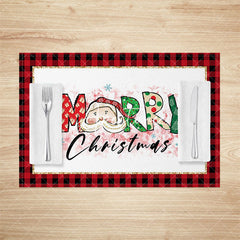 Aperturee - Aperturee Red Plaid Santa Pink Floral Xmas Set Of 4 Placemats