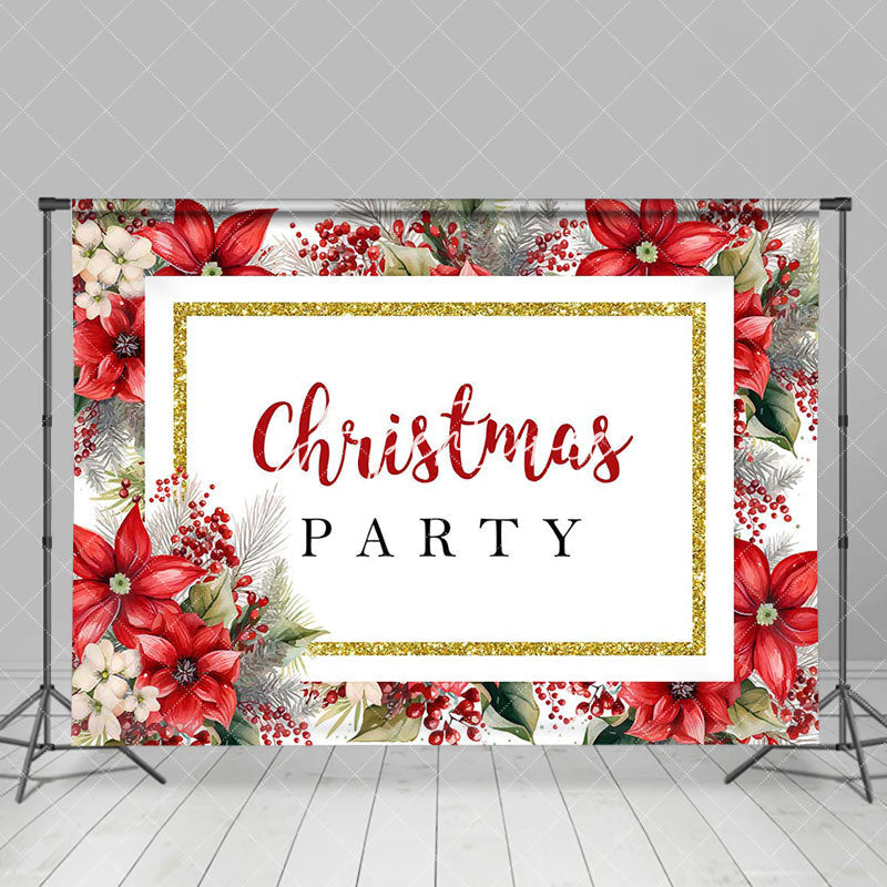 Aperturee - Aperturee Red Poinsettia Plant Leaf Christmas Party Backdrop