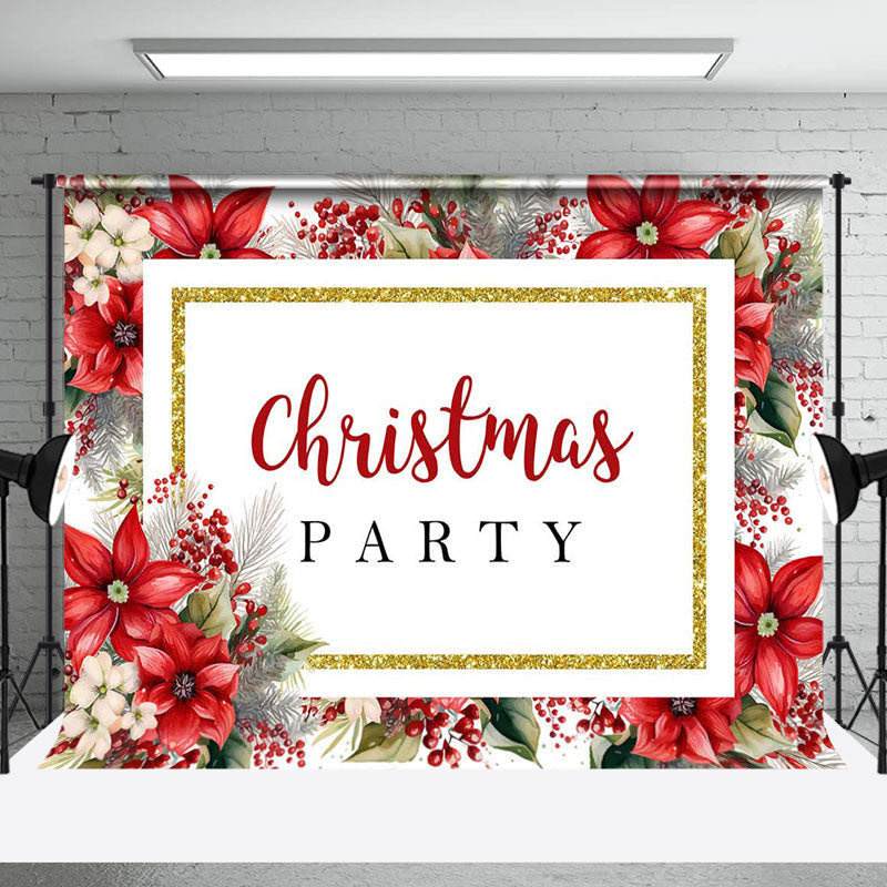 Aperturee - Aperturee Red Poinsettia Plant Leaf Christmas Party Backdrop