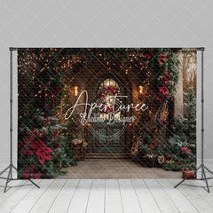 Aperturee - Aperturee Red Poinsettia Plant Wreath Door Christmas Backdrop