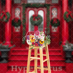 Aperturee - Aperturee Red Porch Entrance Ladder Festive Christmas Backdrop