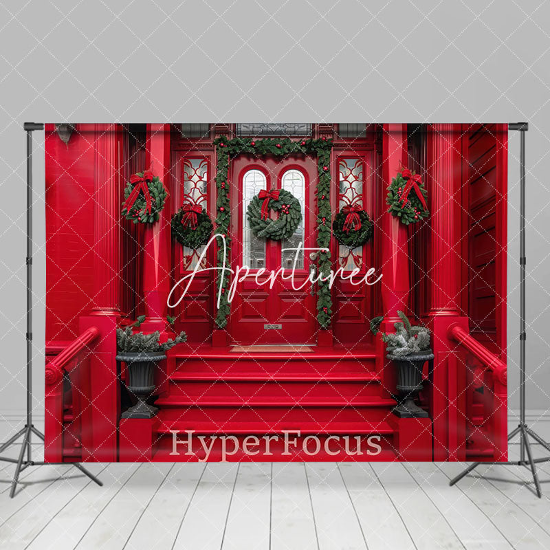 Aperturee - Aperturee Red Porch Entrance Ladder Festive Christmas Backdrop