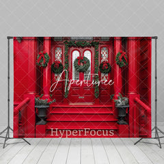 Aperturee - Aperturee Red Porch Entrance Ladder Festive Christmas Backdrop