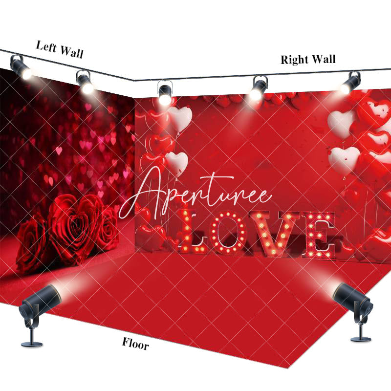 Aperturee - Aperturee Red Romantic Rose Valentines Vibe Room Set Backdrop