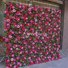 Aperturee - Aperturee Red Rose Faux Flower Wall For Bridal Shower Decor