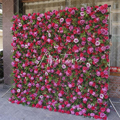 Aperturee - Aperturee Red Rose Faux Flower Wall For Bridal Shower Decor