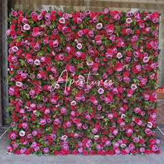 Aperturee - Aperturee Red Rose Faux Flower Wall For Bridal Shower Decor